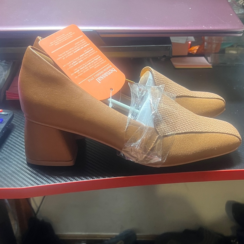 Elegant Tan Block Heel Women's Shoes